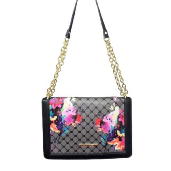 Steve Madden Floral Crossbody Womens Bag, Black Gold Chain Straps - Picture 2 of 14
